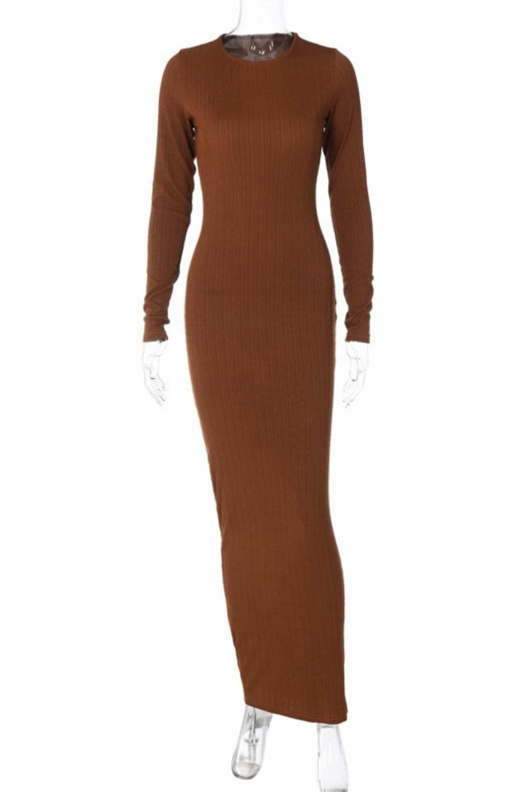 Solid Color Round Neck Long Sleeve Thread Slimming Party Temperament Long Dress