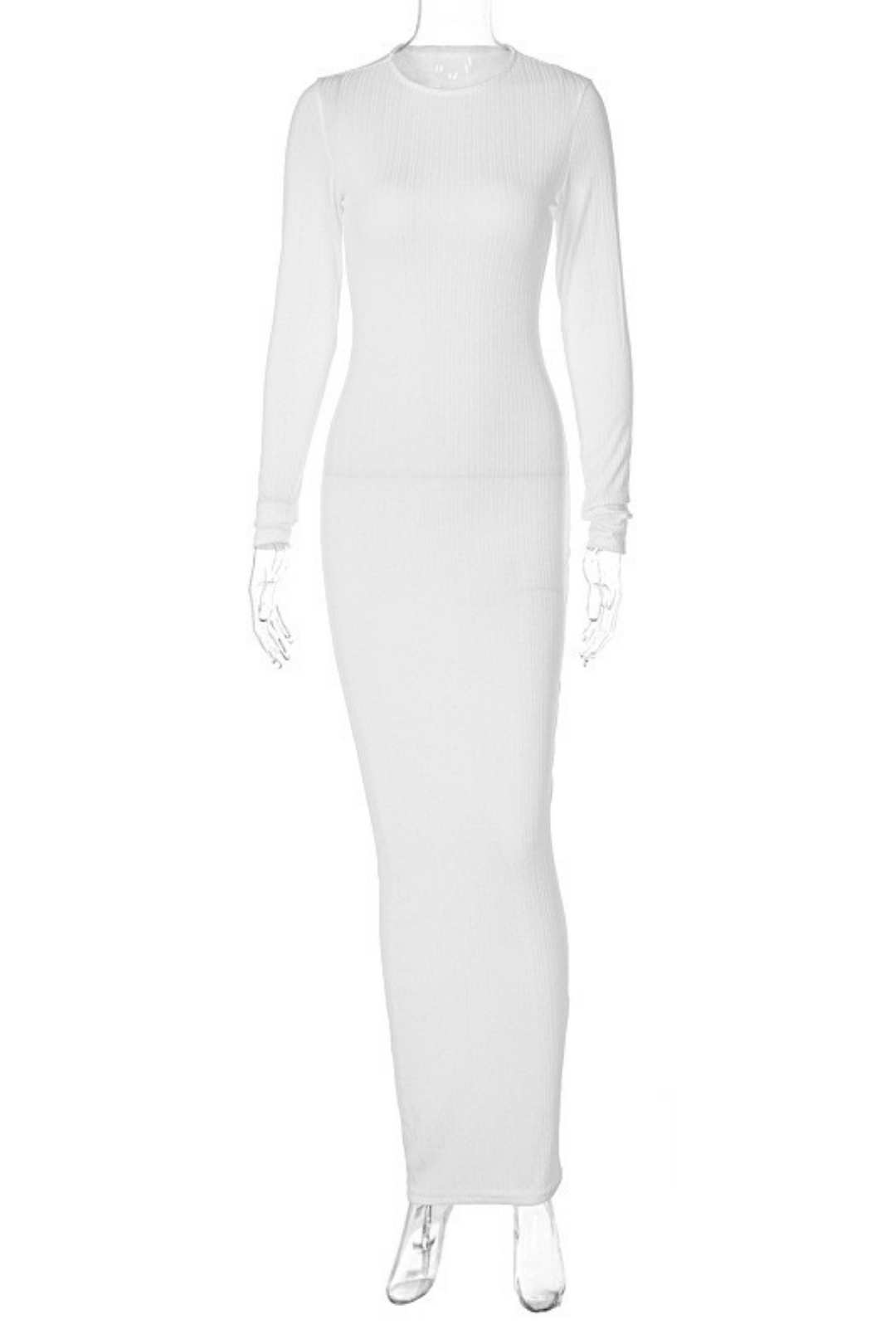 Solid Color Round Neck Long Sleeve Thread Slimming Party Temperament Long Dress