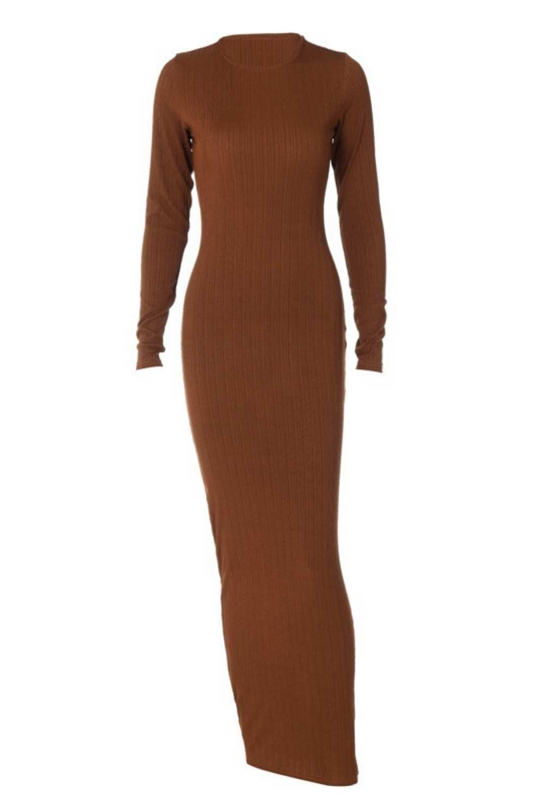 Solid Color Round Neck Long Sleeve Thread Slimming Party Temperament Long Dress