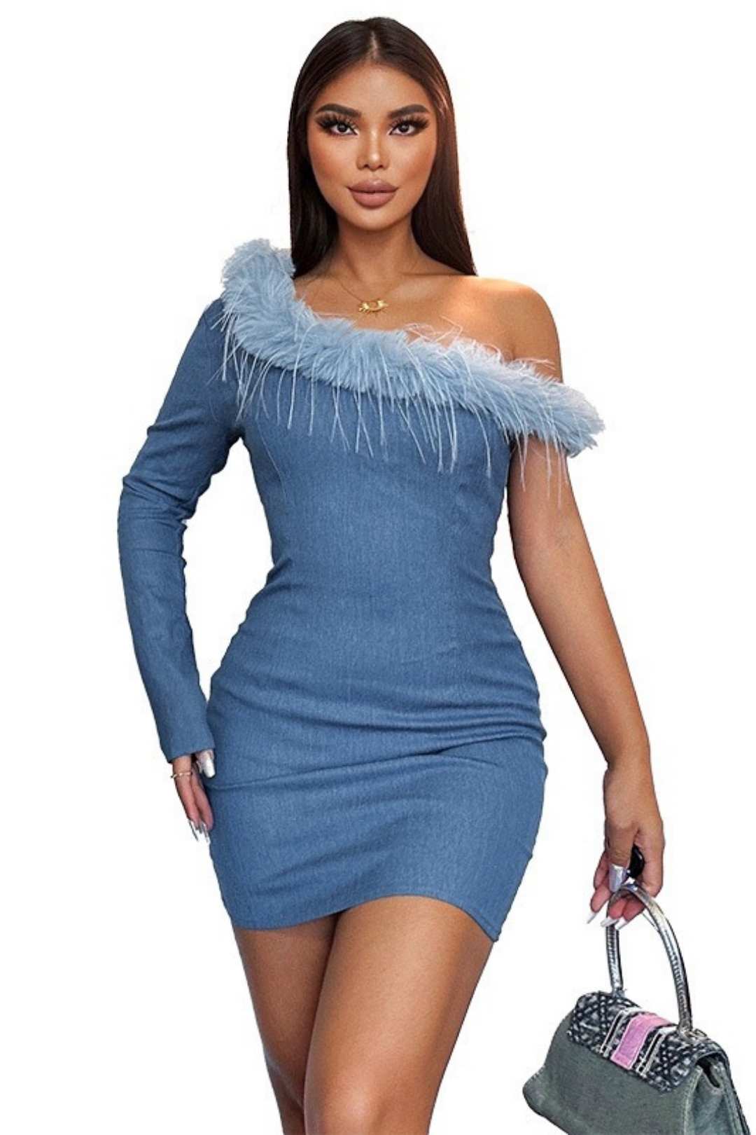 Sexy Slim One-shoulder Fur Dress