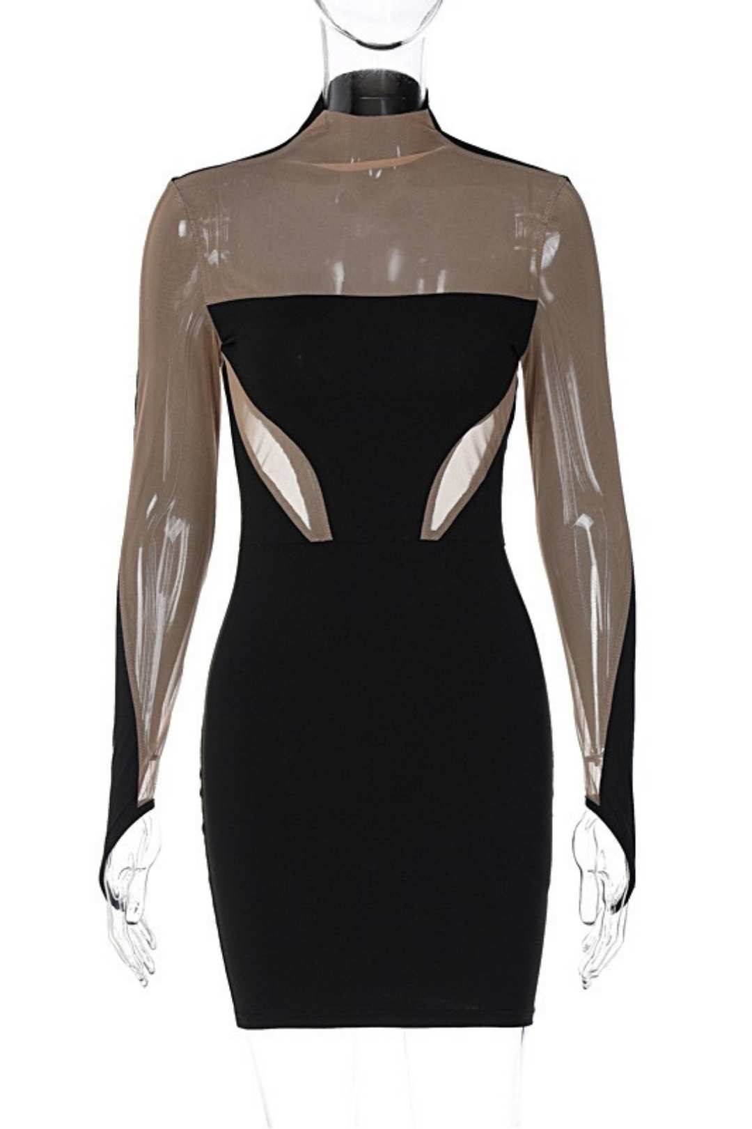 Hot Girl Long-sleeved Stitching Sexy Fashion Hip-hugging Dress