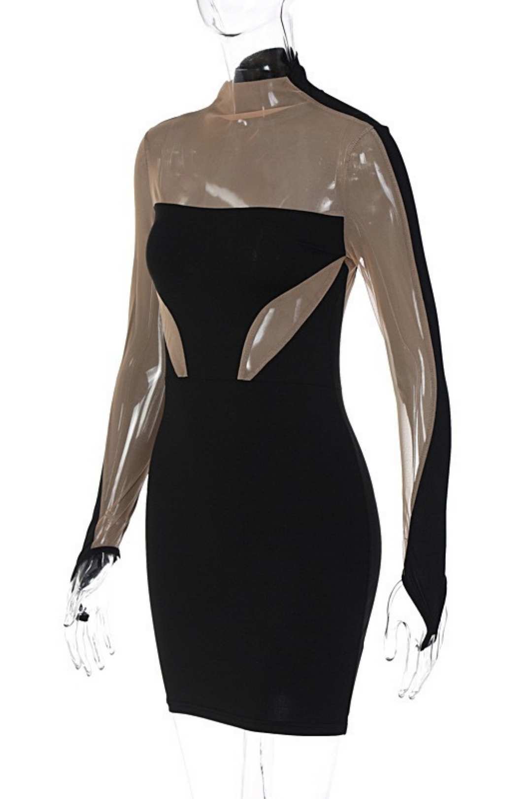 Hot Girl Long-sleeved Stitching Sexy Fashion Hip-hugging Dress