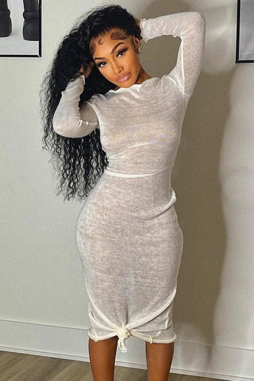 Long Sleeve Wave Edge Basic Casual Dress