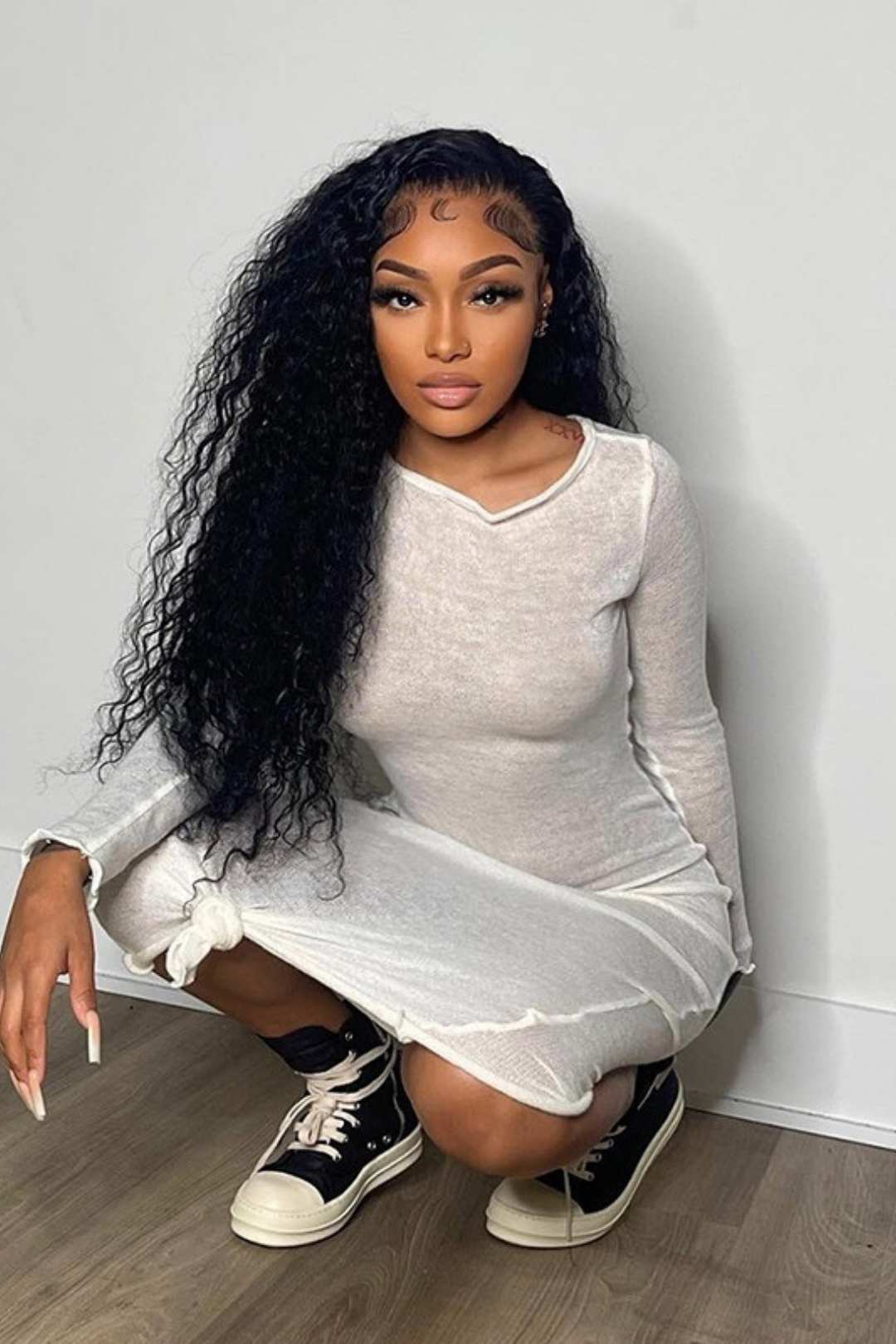 Long Sleeve Wave Edge Basic Casual Dress