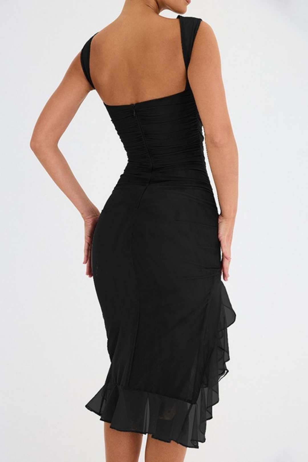 Tight Backless Pleated Midi Skirt