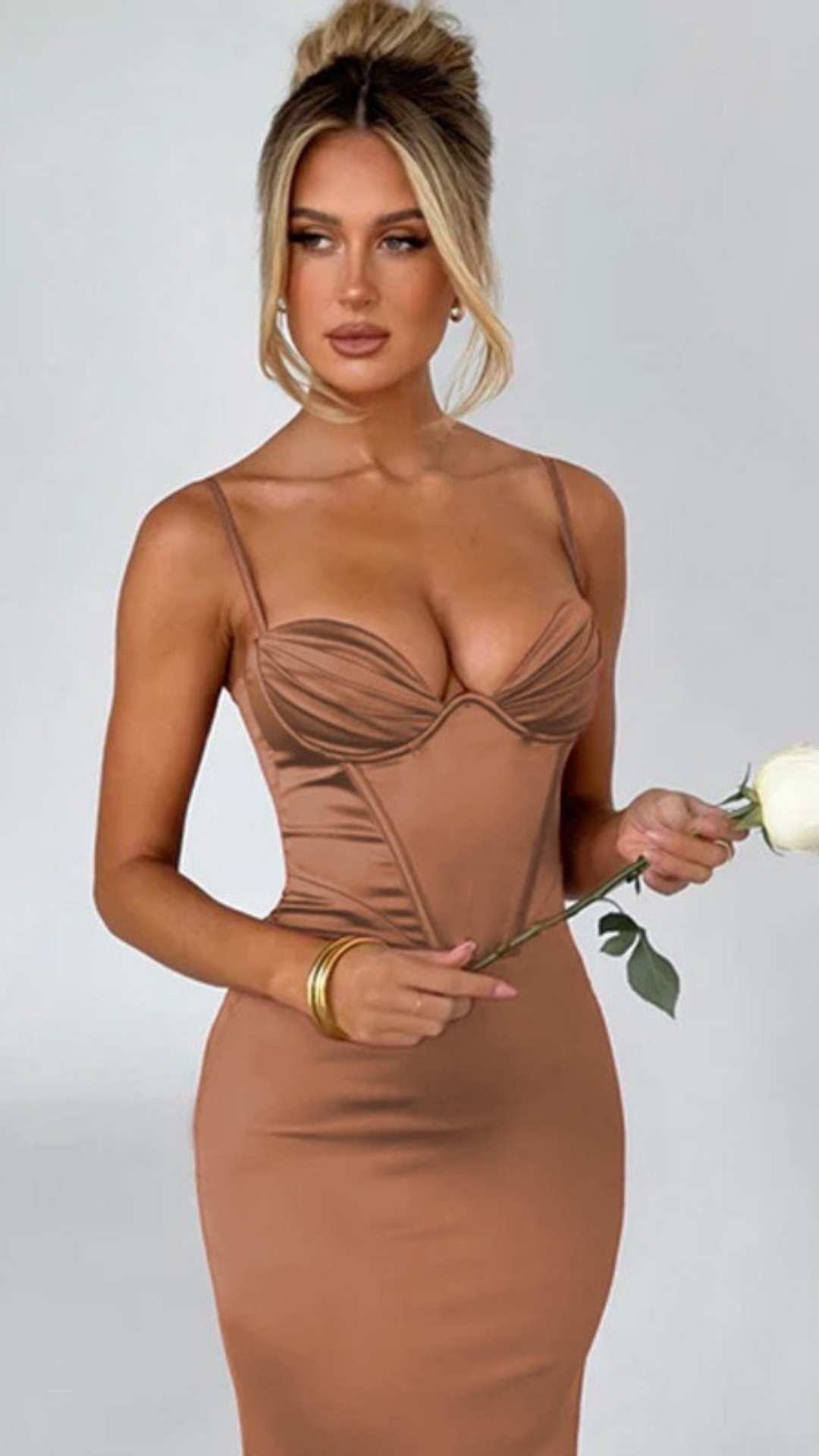 Deep V Slim Pleated Breast Cup Dress