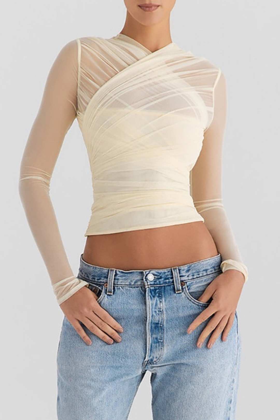 See-through Long-sleeved Short Top