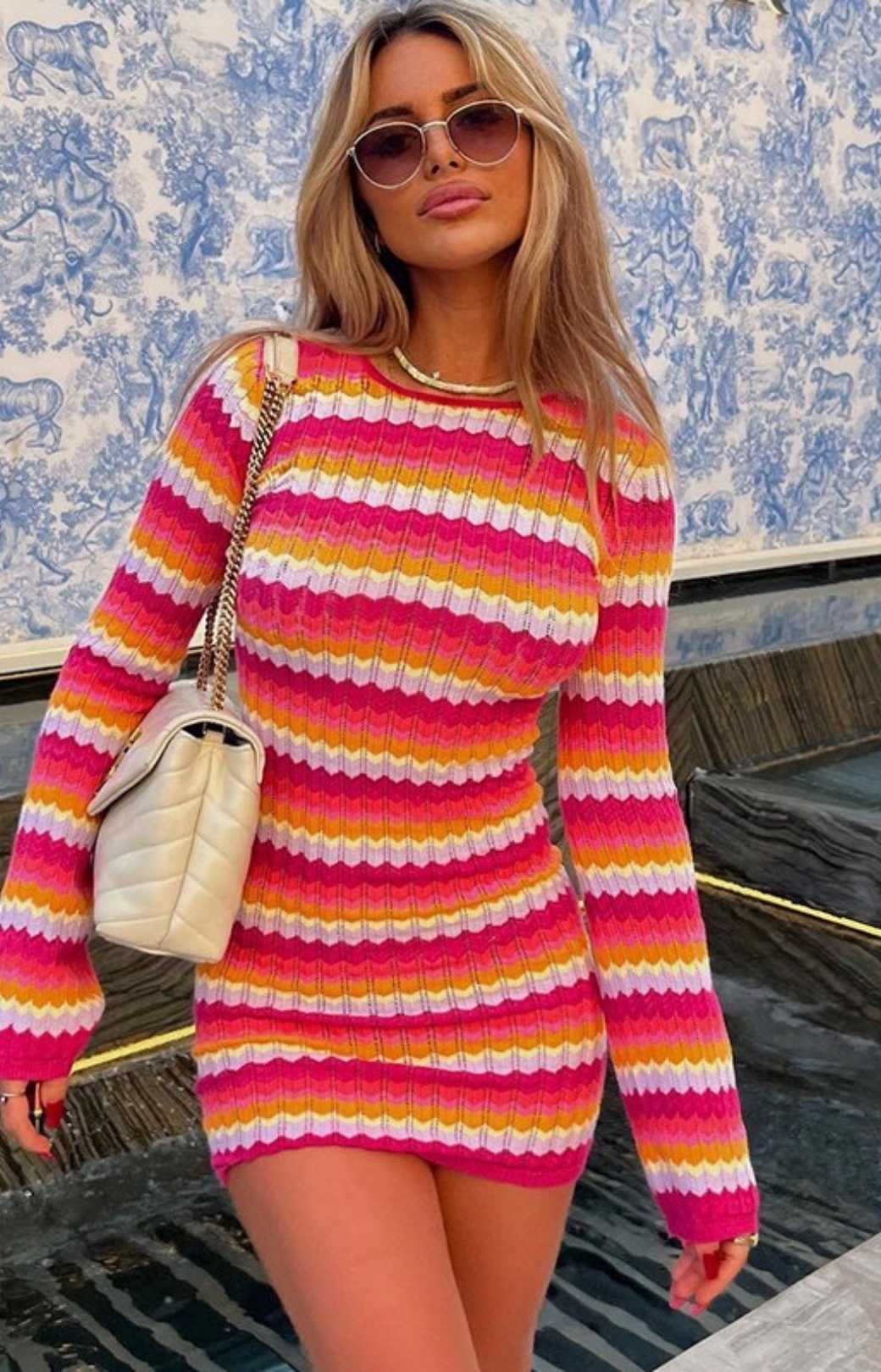 Back Lace-up Hollow Candy Color Long-sleeved Dress