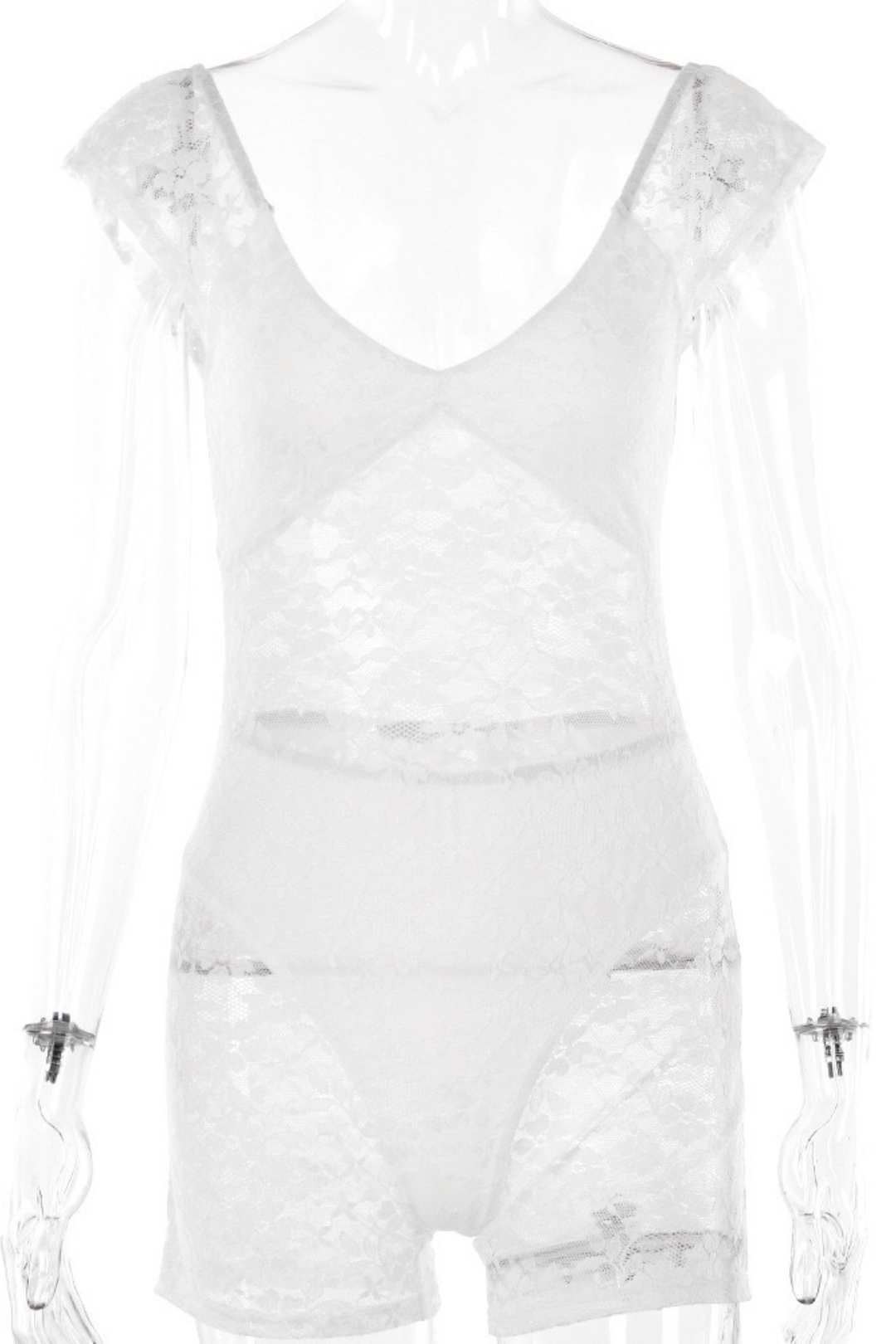 Fitting See-through Embroidered Short Jumpsuit