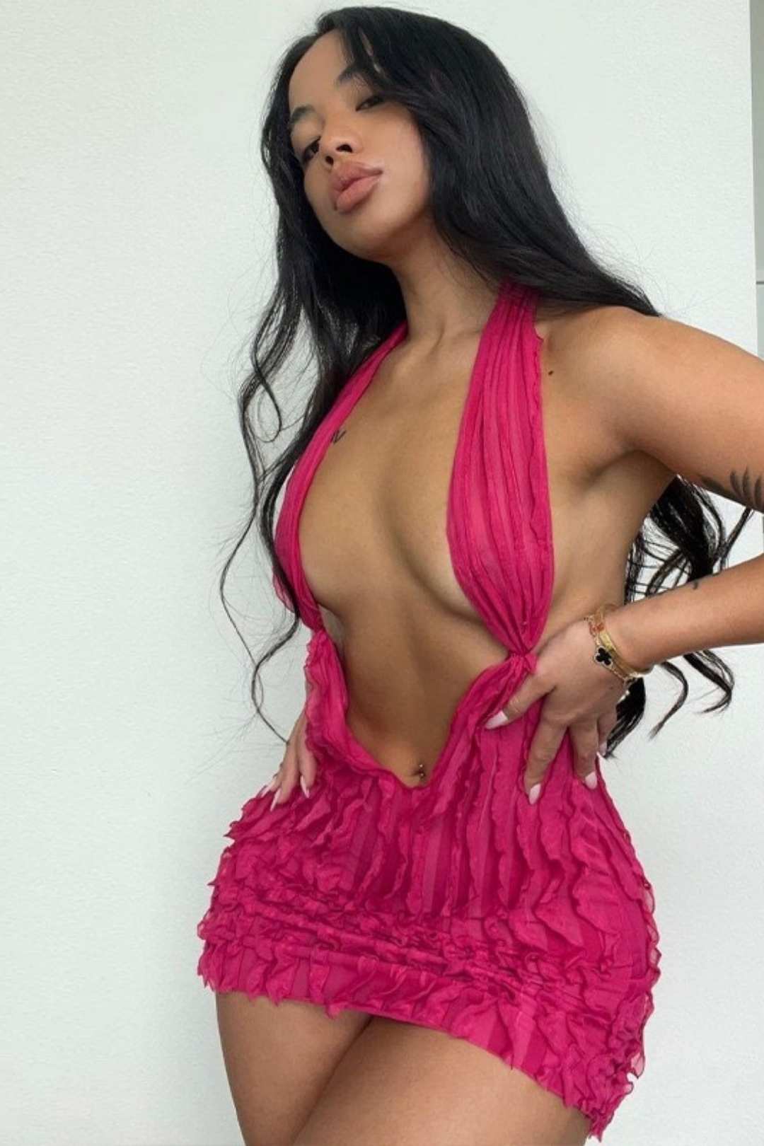 Best-selling Water Ripple Sexy Halterneck Backless Dress