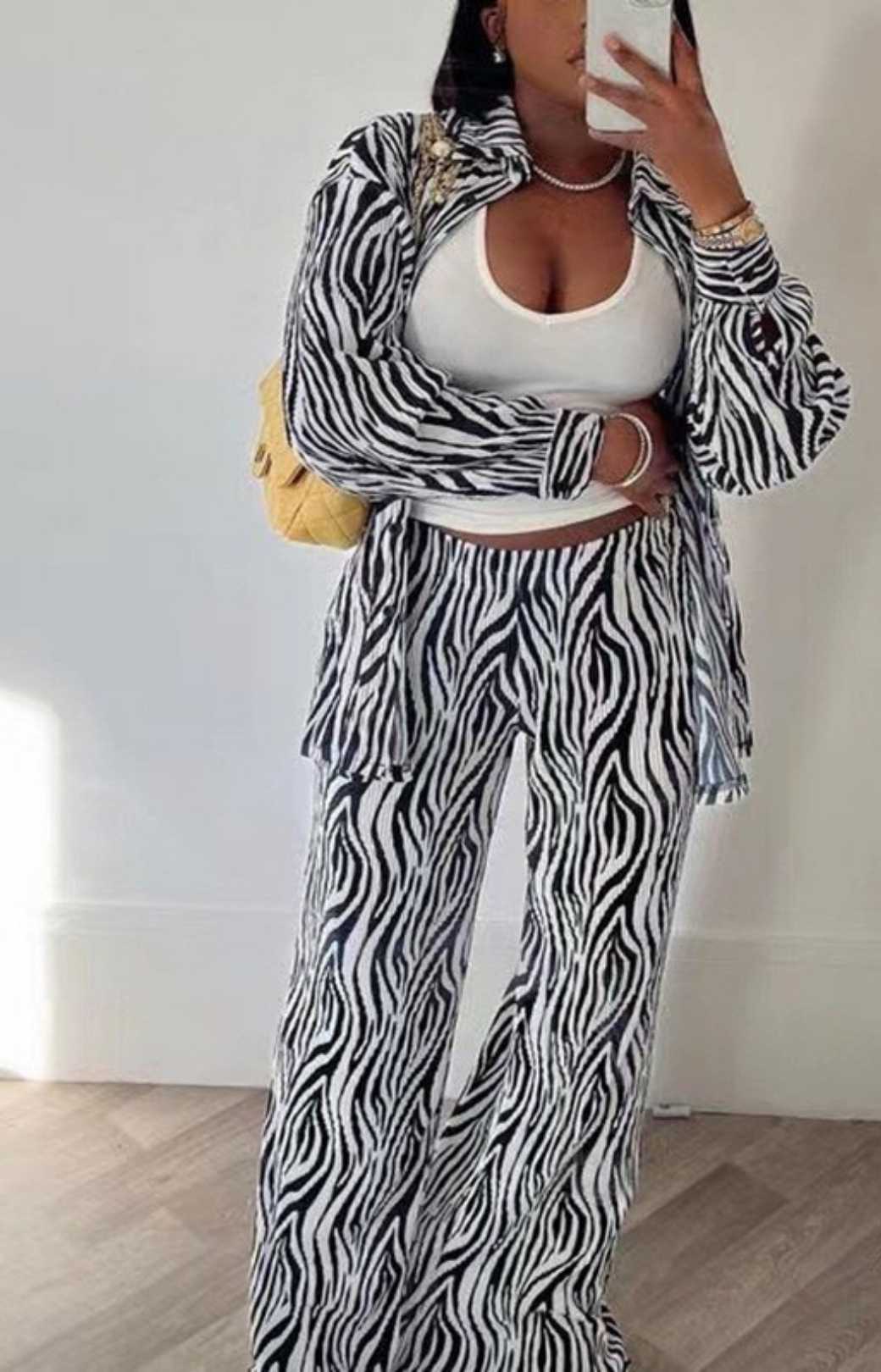 Zebra Print Fashion Shirt Wide-leg Pants Casual Two-piece