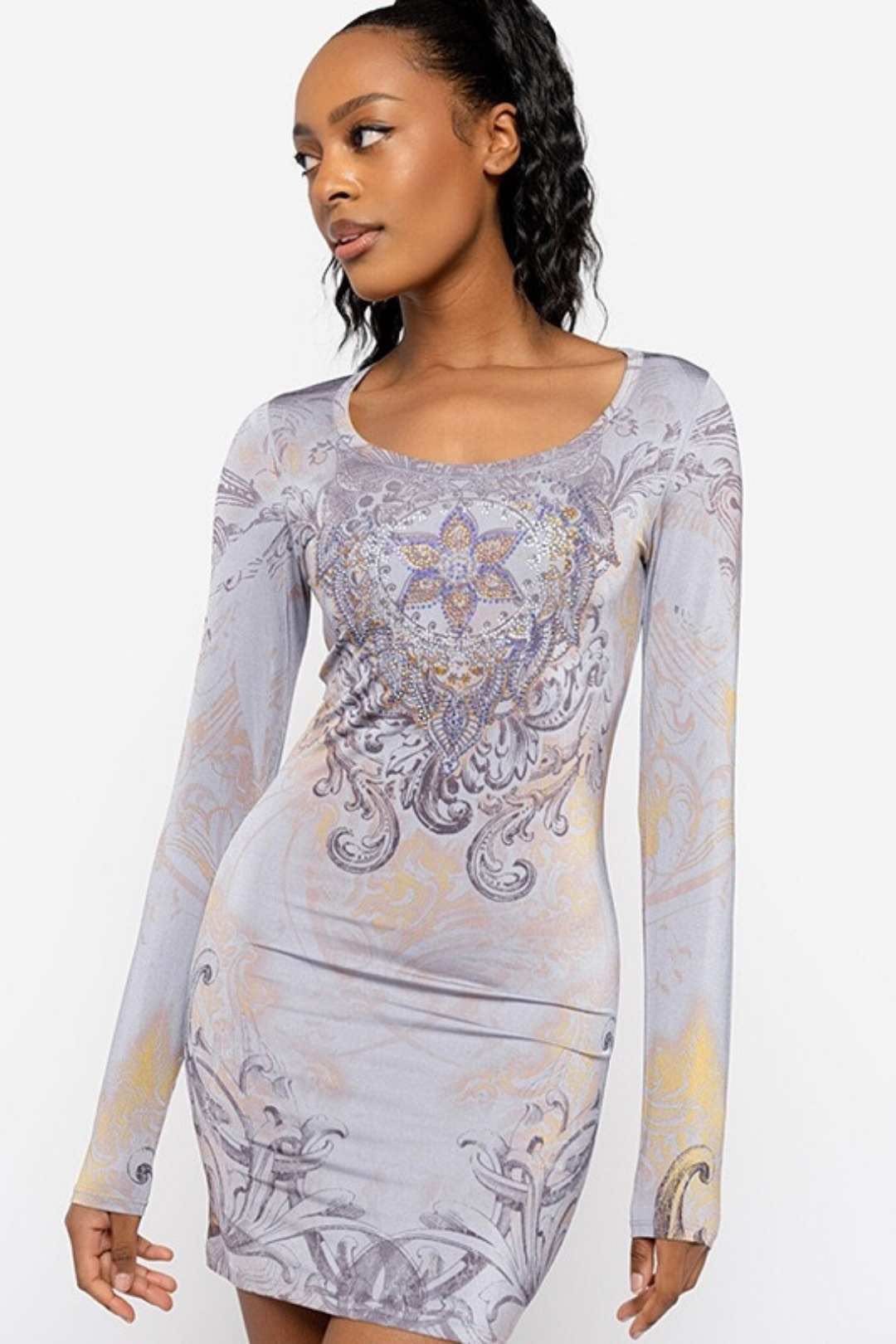 Shiny Hot Diamond Long-sleeved Buttocks Dress