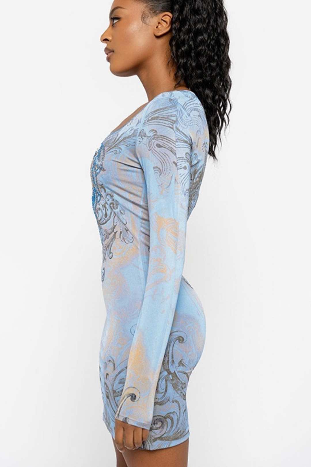 Shiny Hot Diamond Long-sleeved Buttocks Dress