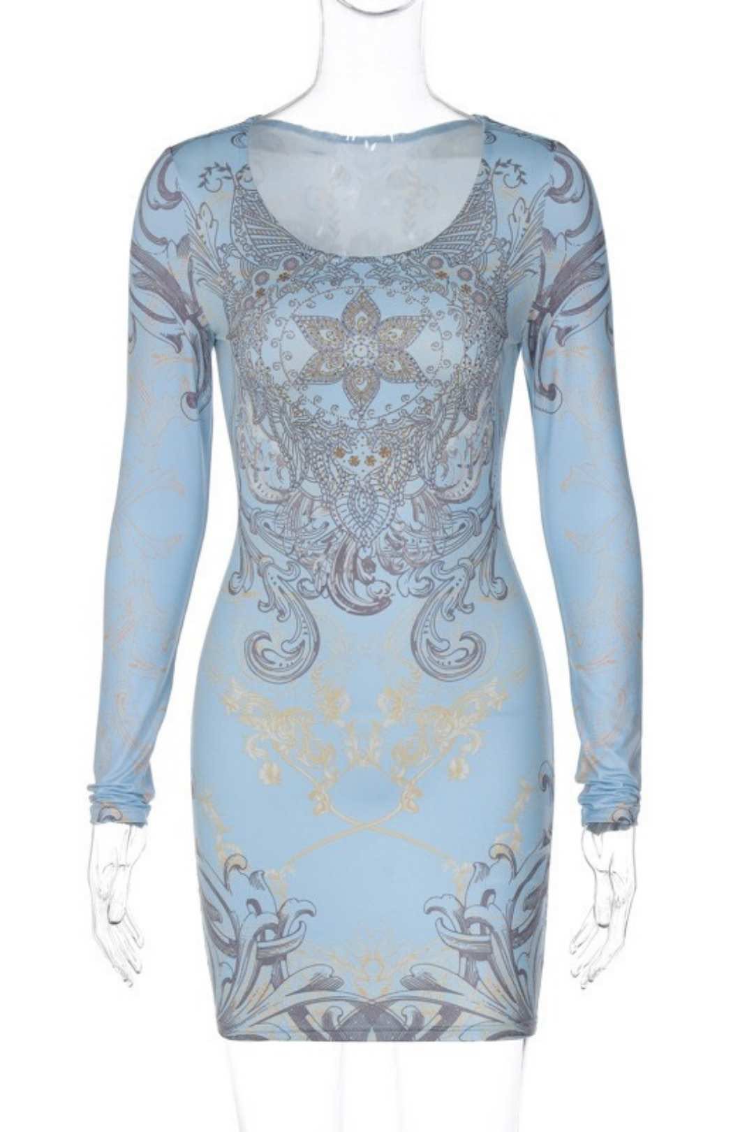 Shiny Hot Diamond Long-sleeved Buttocks Dress