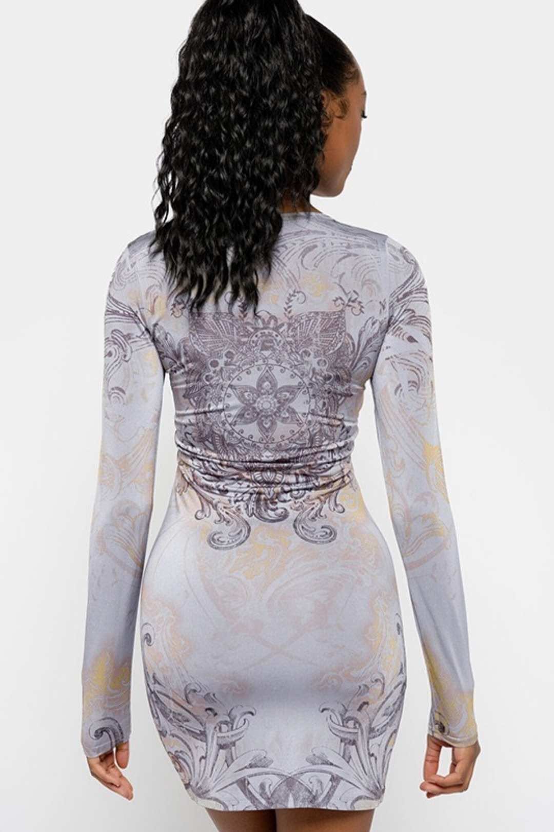 Shiny Hot Diamond Long-sleeved Buttocks Dress