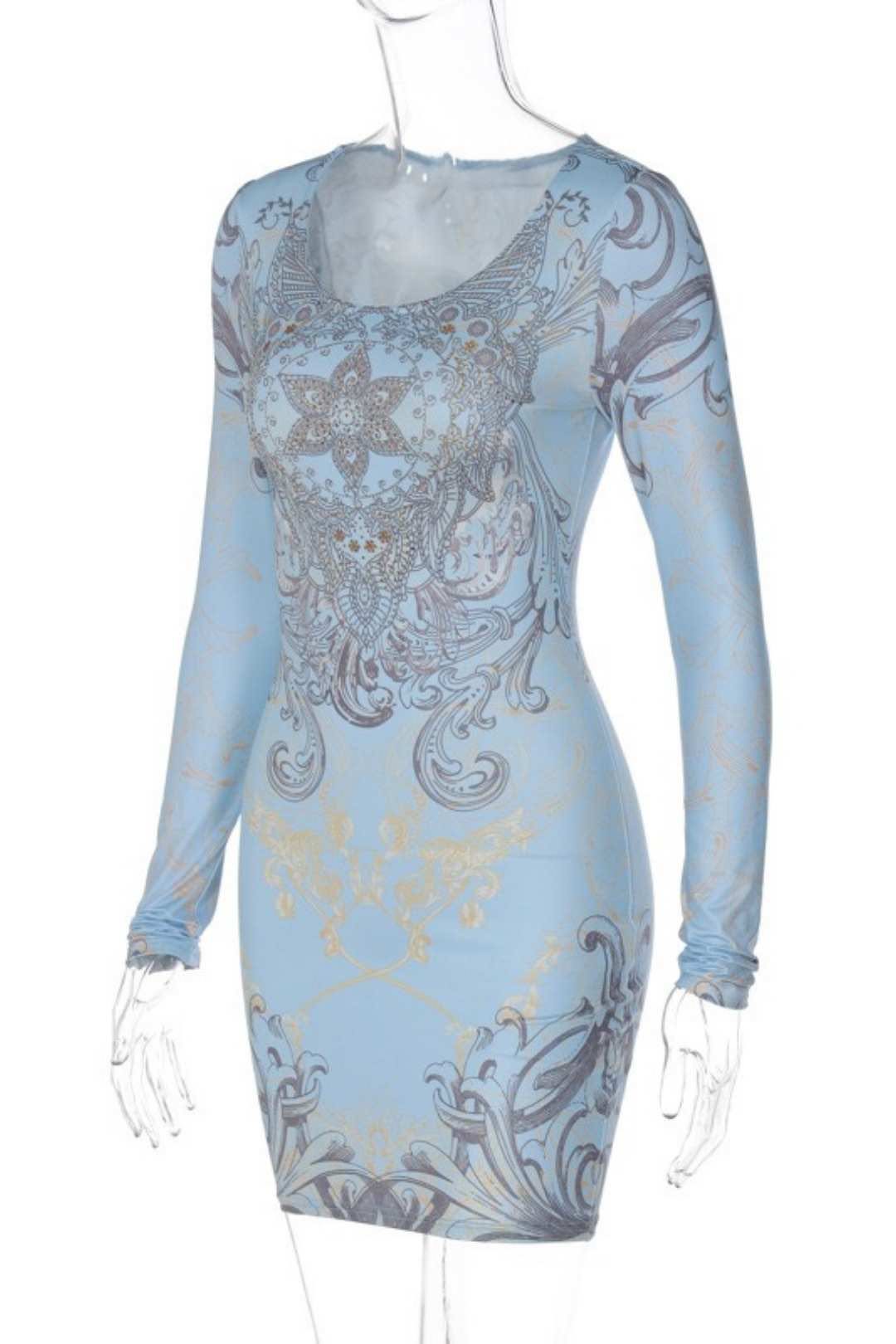 Shiny Hot Diamond Long-sleeved Buttocks Dress