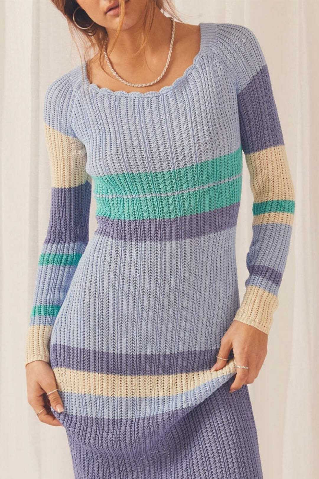 Long Sleeve Knitted Striped Dress