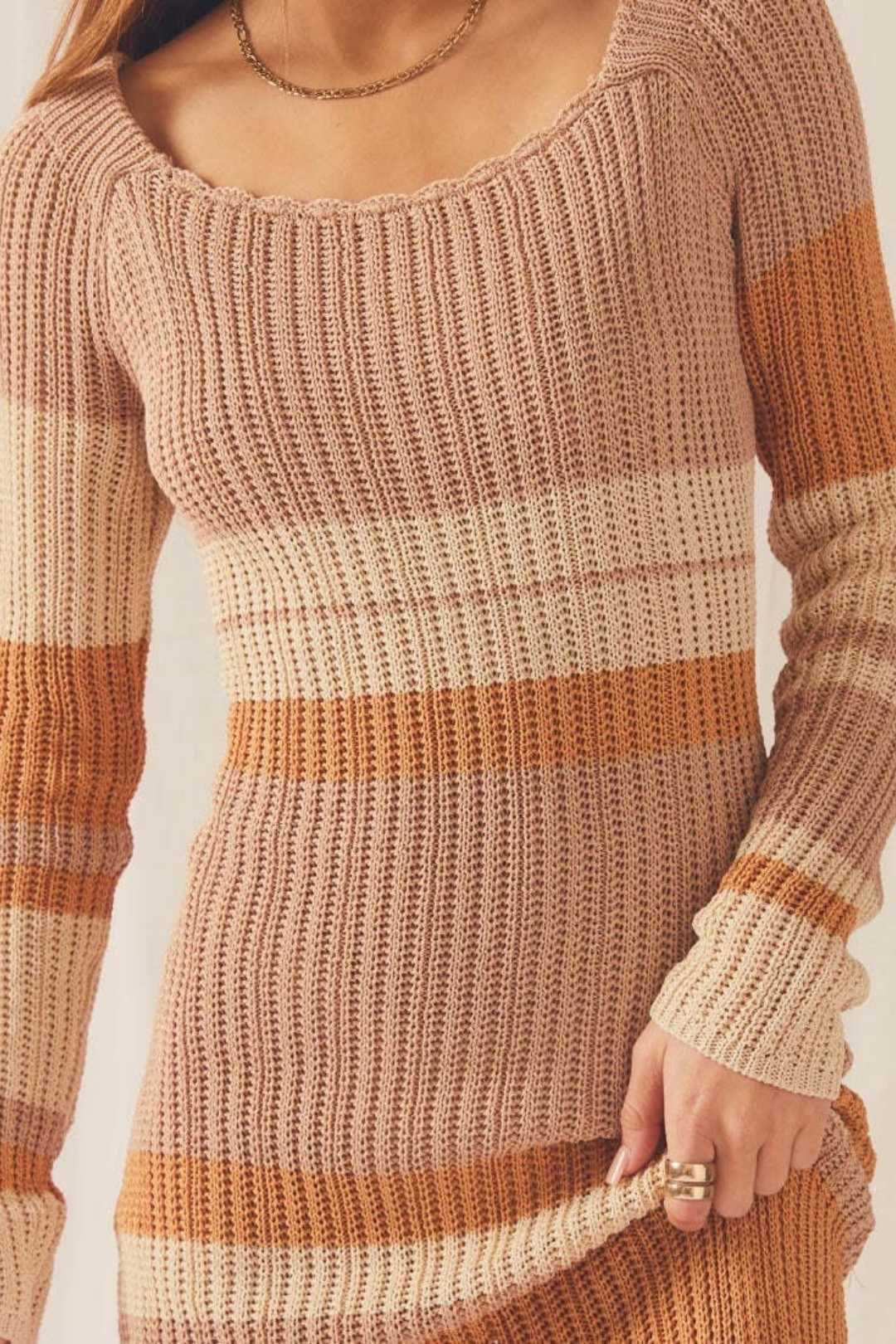 Long Sleeve Knitted Striped Dress