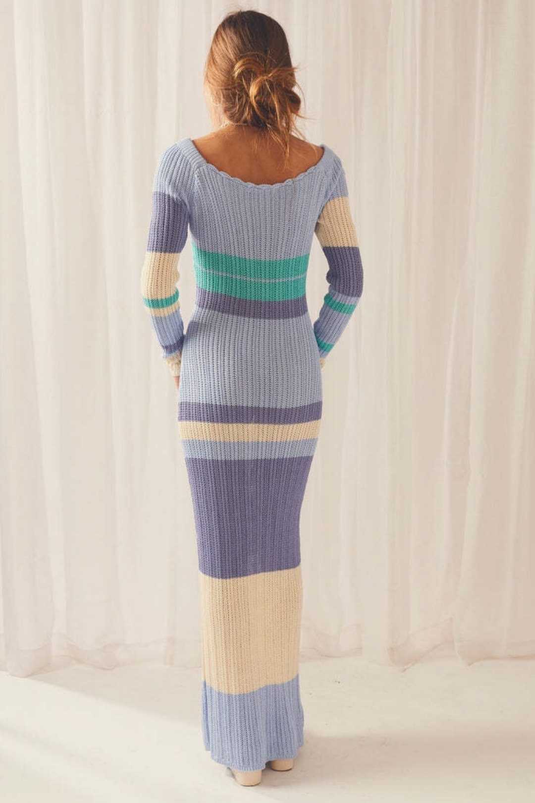 Long Sleeve Knitted Striped Dress