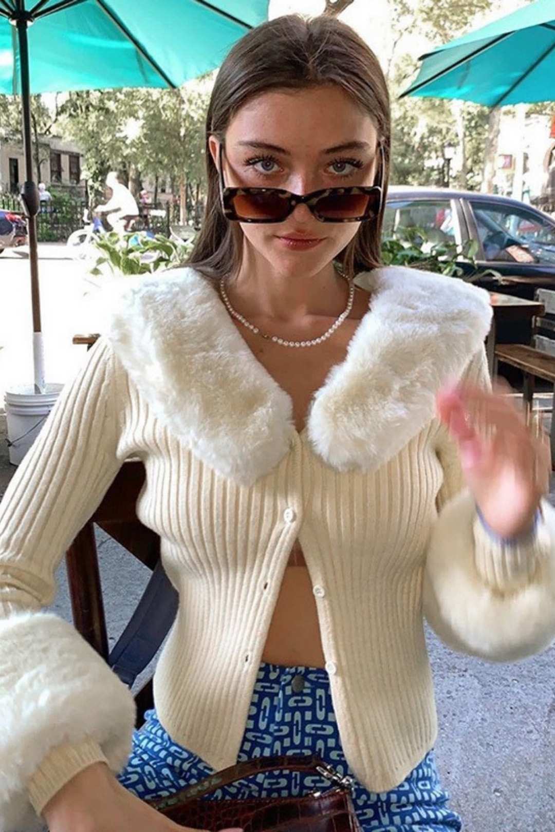 Sexy Fur Collar Knitted Jacket Top