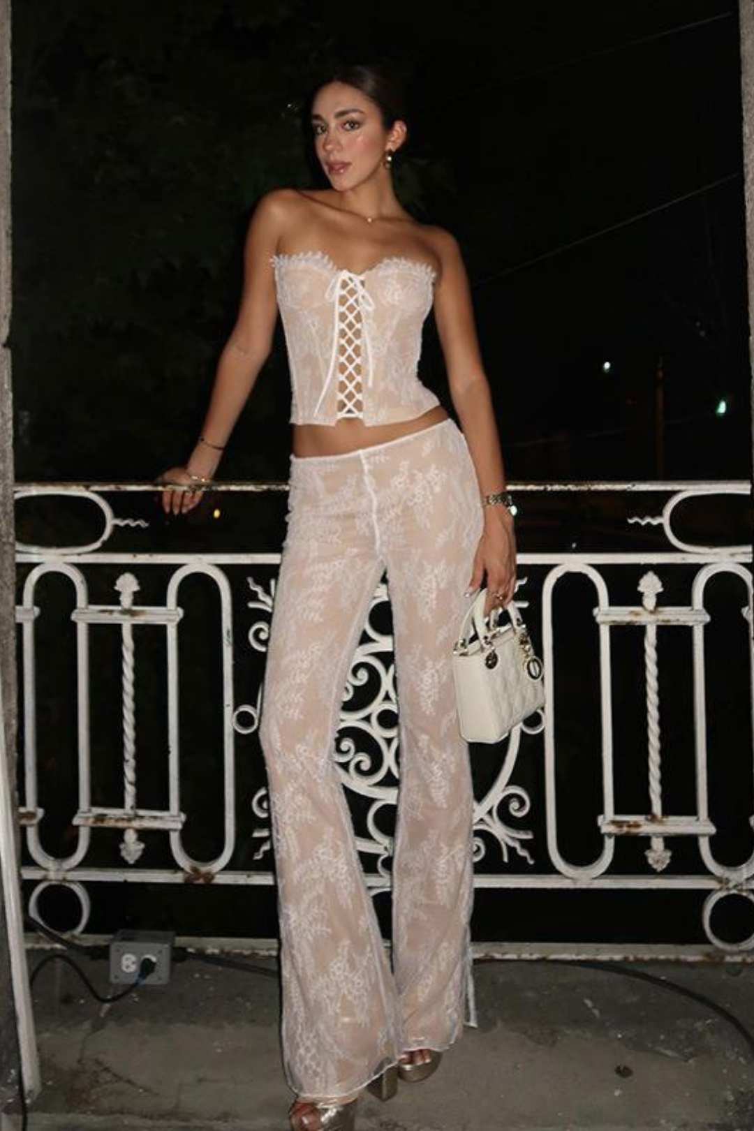 Composite Lace Trousers, Simple Style Embossed Composite Lace Vest Top