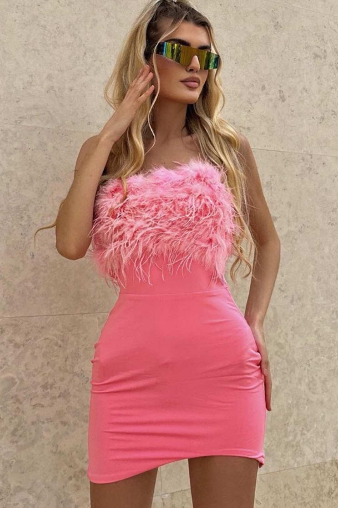 Sexy Backpack Hip Short Skirt Temperament Furry Tube Top Dress