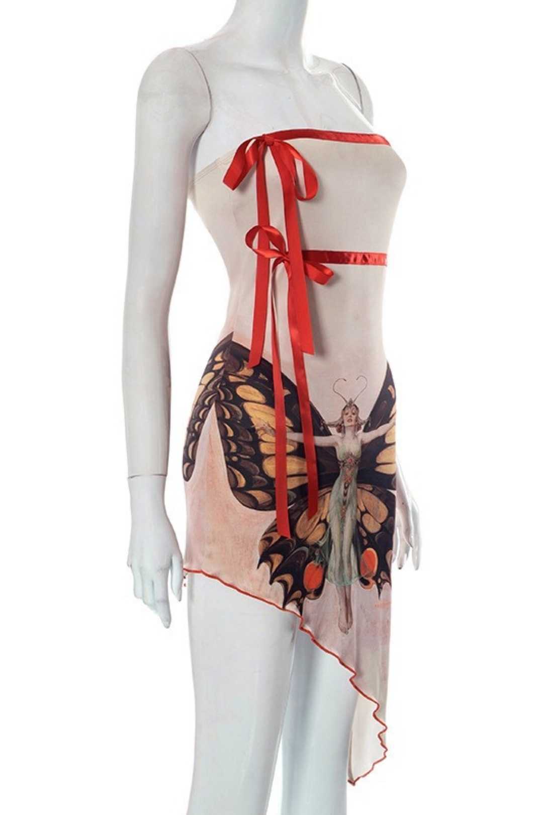 Butterfly Girl Abstract Printed Irregular Design Dress Women's New Summer