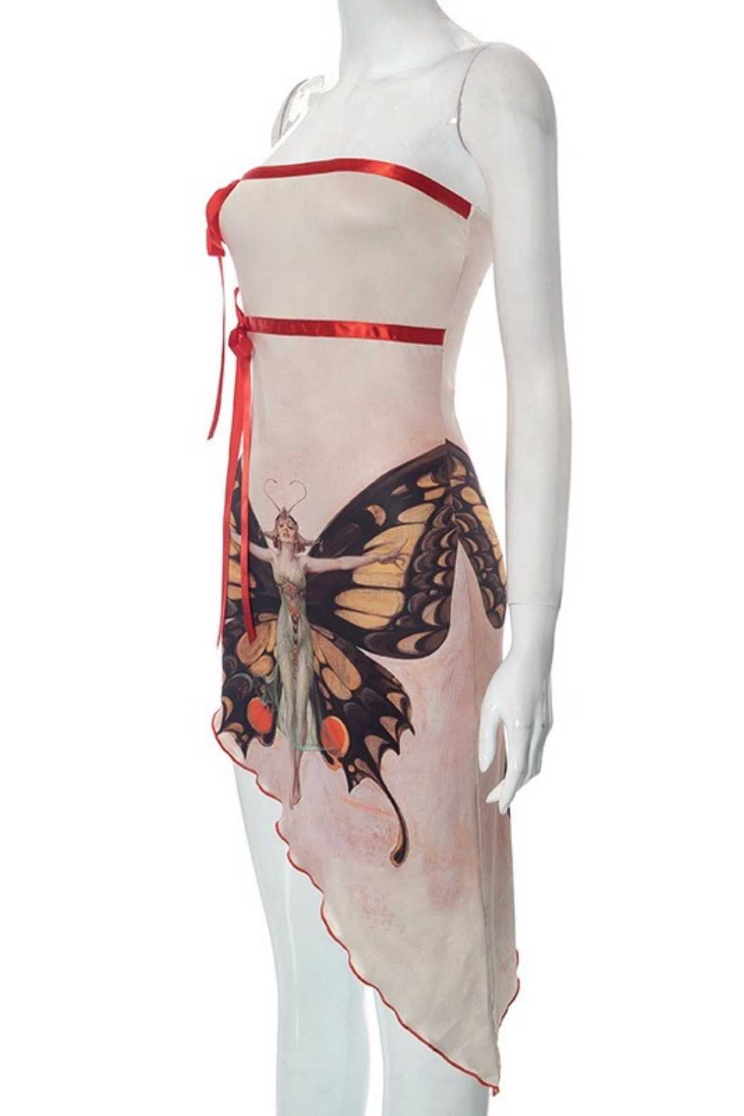 Butterfly Girl Abstract Printed Irregular Design Dress Women's New Summer