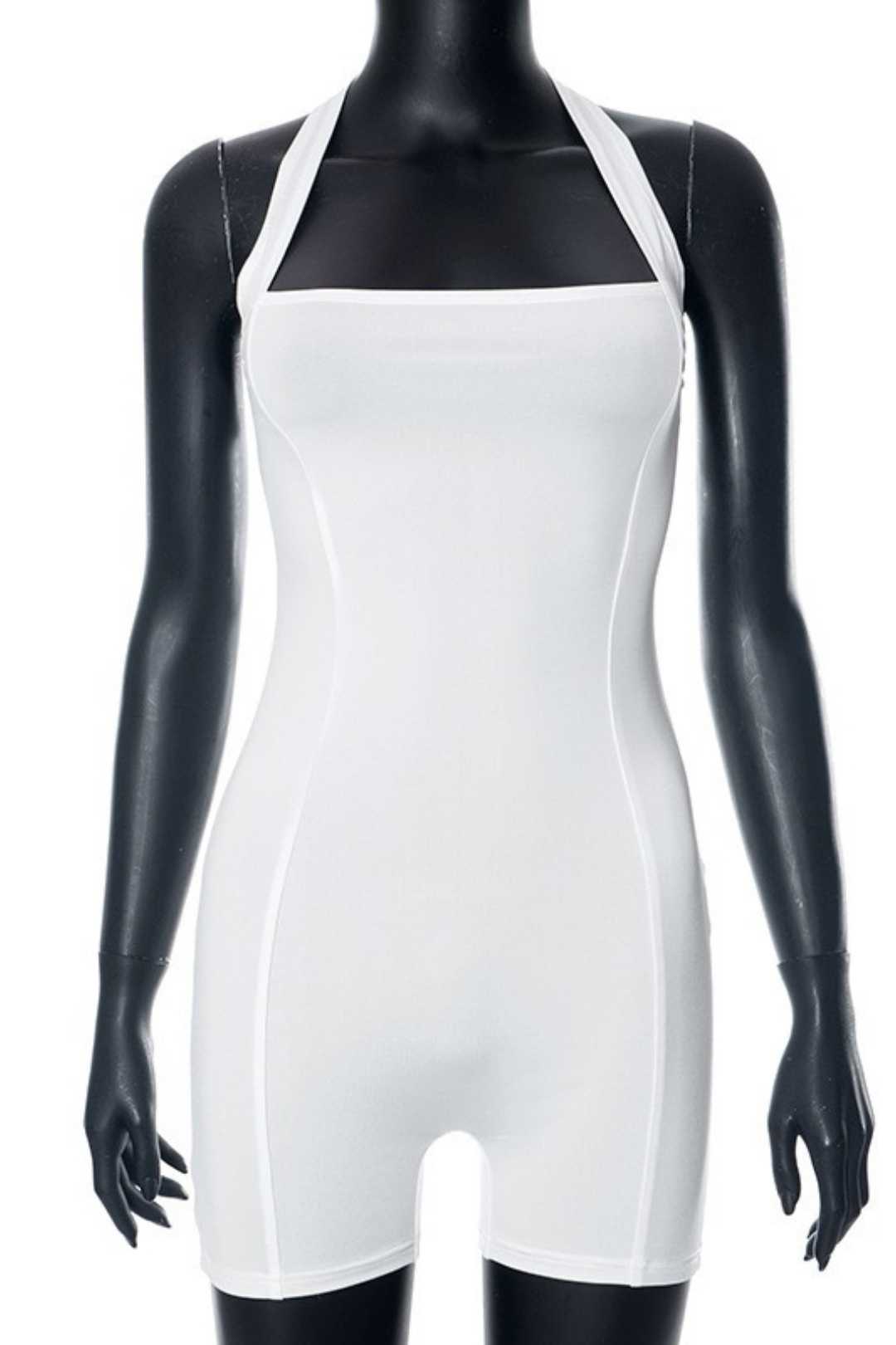 Halterneck Sleeveless Large Backless Slim Short Jumpsuit