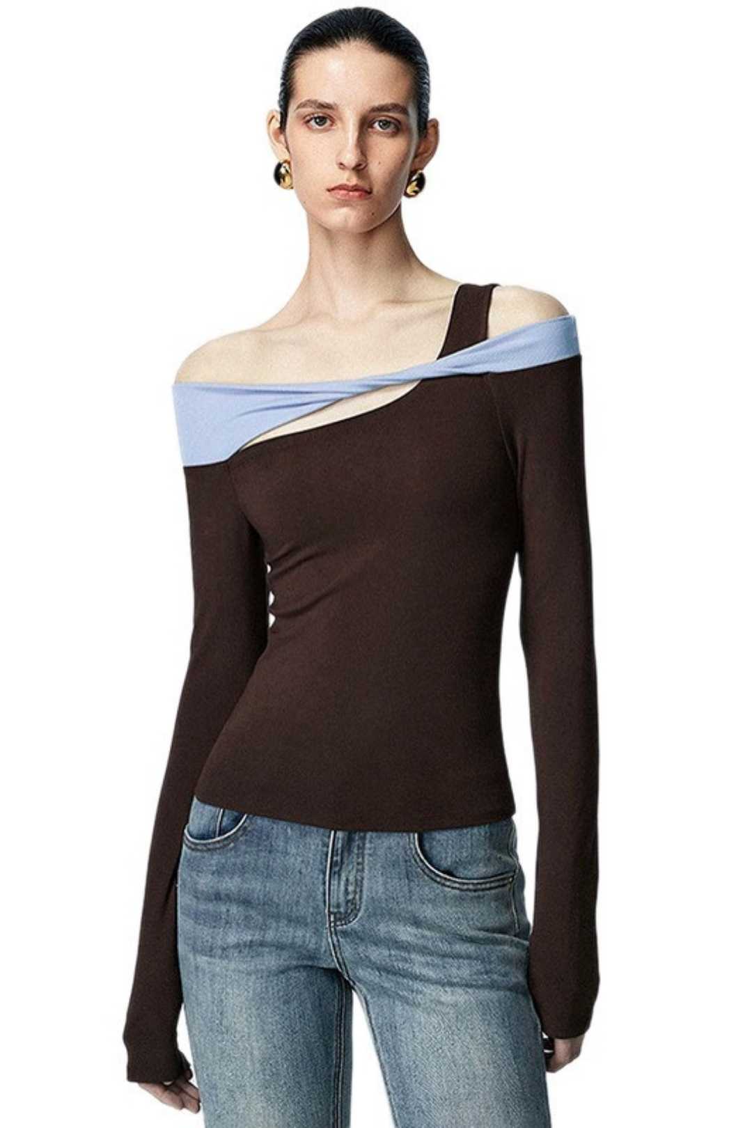 One-Shoulder Hollow Long-Sleeved Top