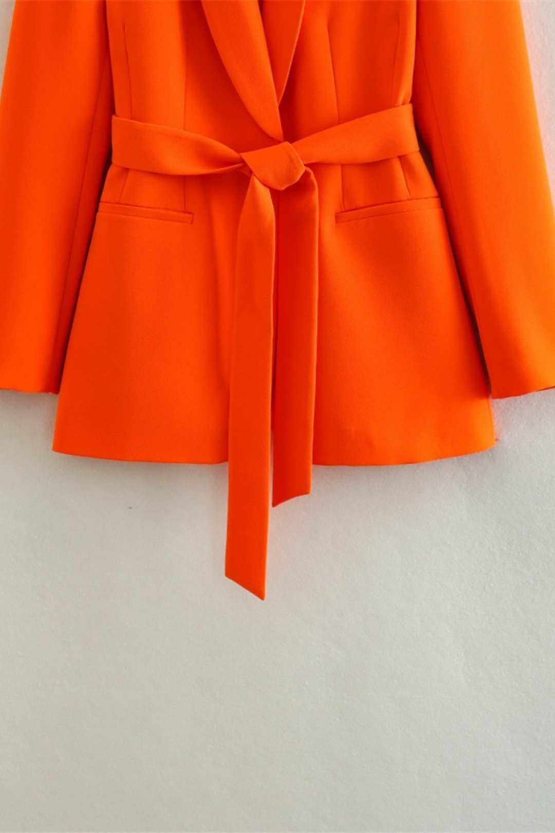 Solid Color Belted Suit Jacket