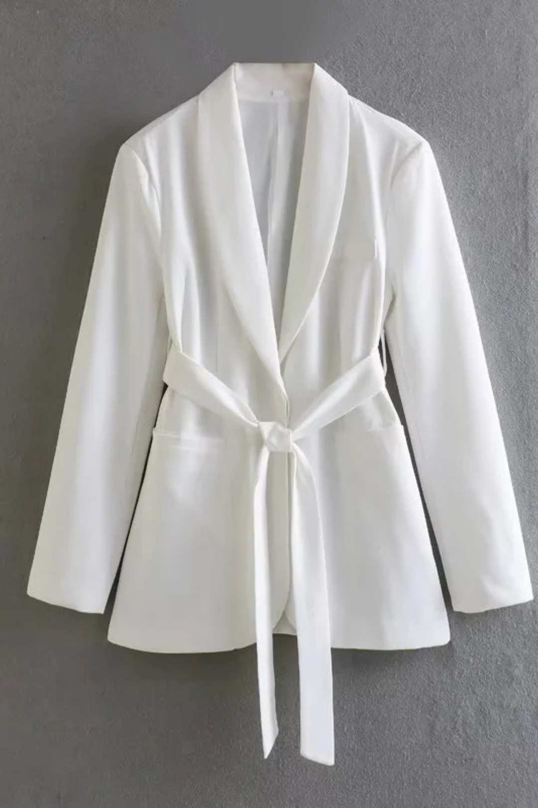 Solid Color Belted Suit Jacket