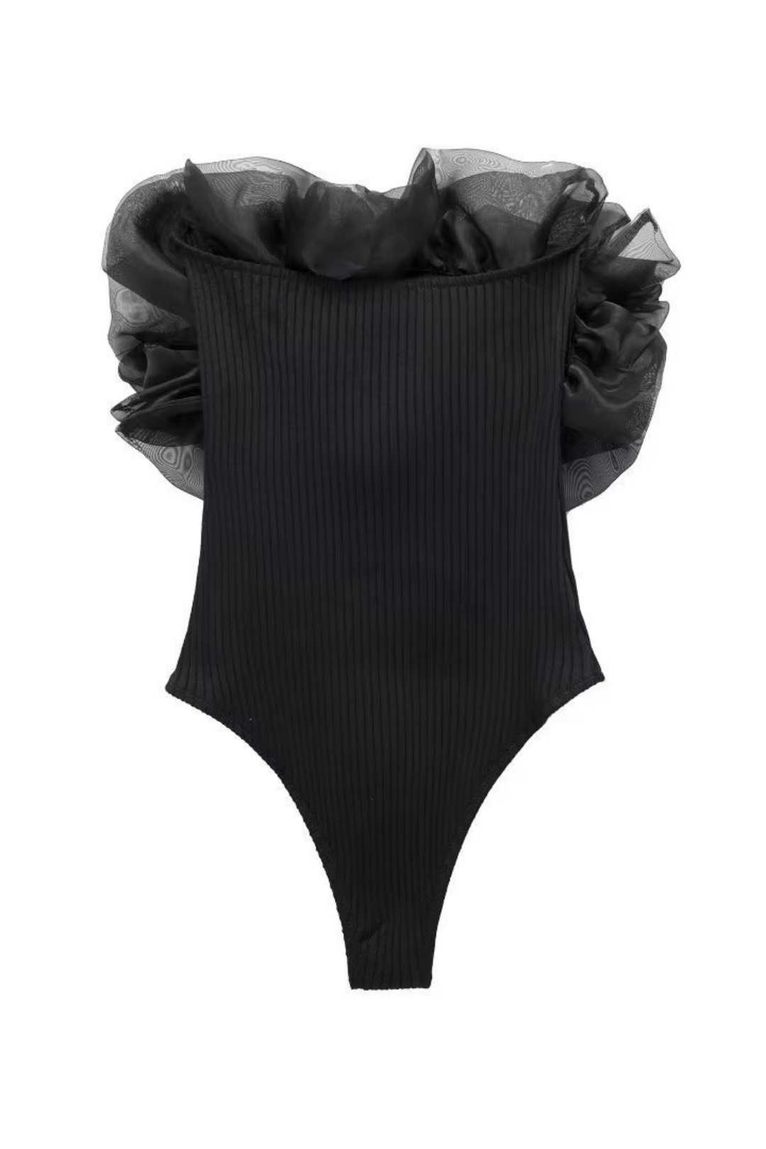 Layered Decorative Ribbed Slim Fit Short Jumpsuit