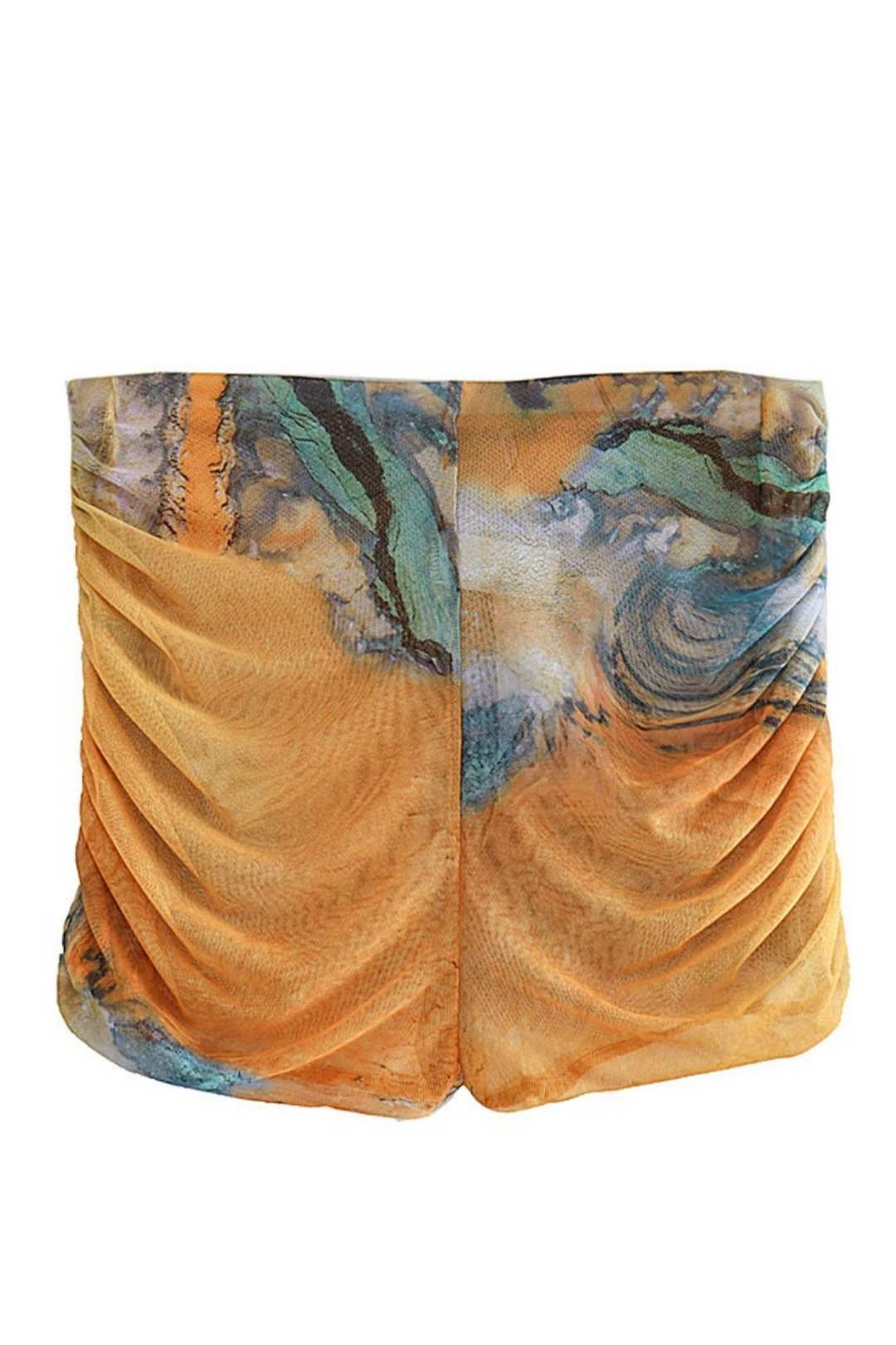 Silk Mesh Asymmetric Jumpsuit Pleated Shorts Suit