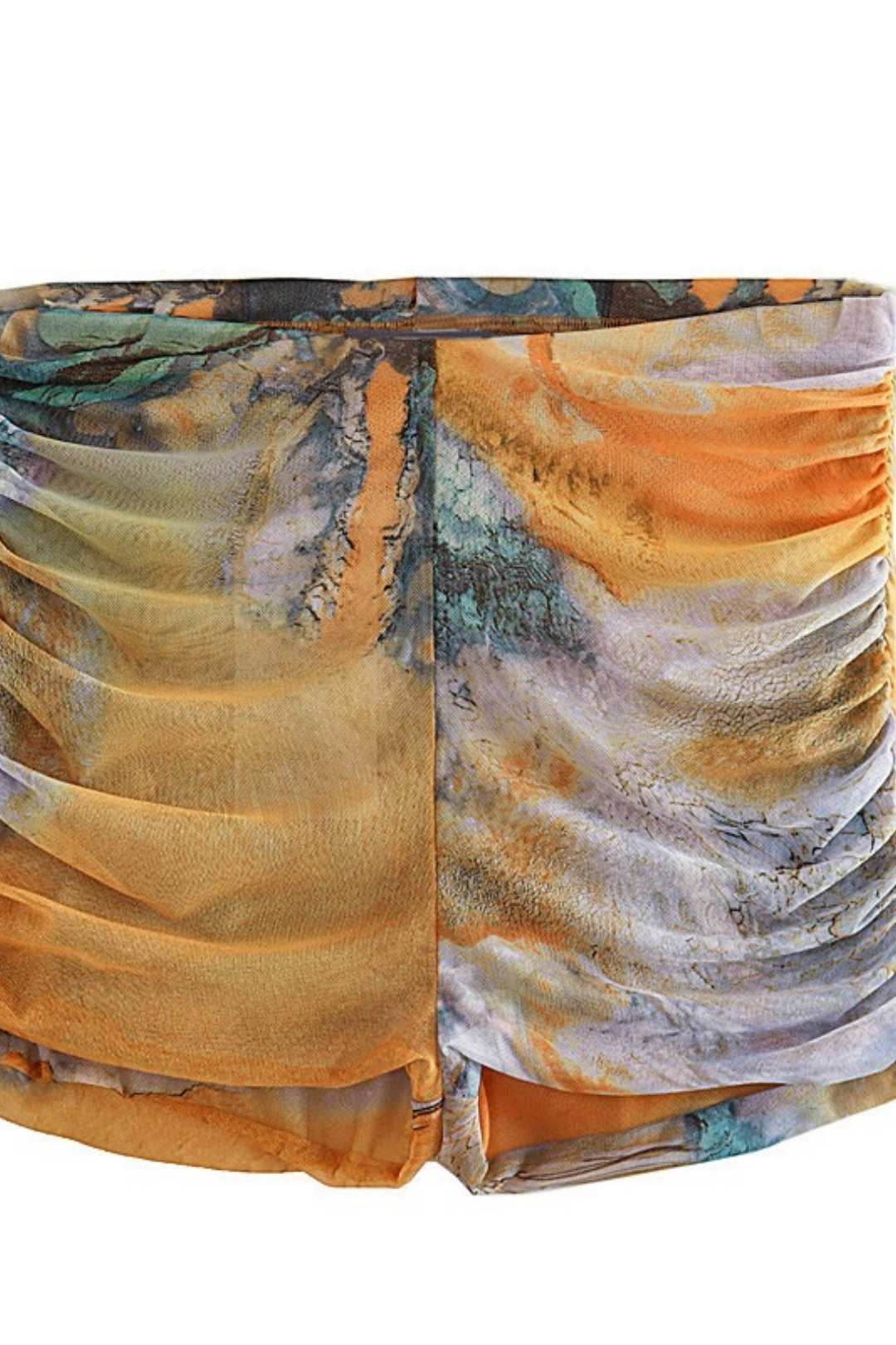 Silk Mesh Asymmetric Jumpsuit Pleated Shorts Suit