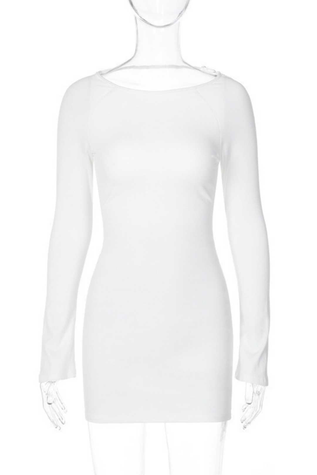 Pure Desire Dress Slim Round Neck Short Skirt Long Sleeves Backless Hot Girl Skirt