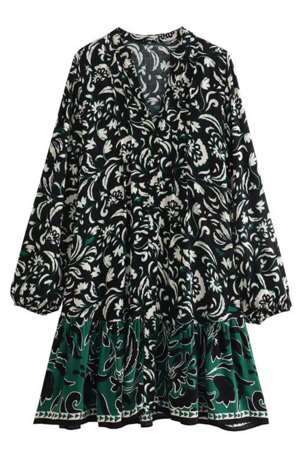 Stand Collar Printed Single Breasted Loose