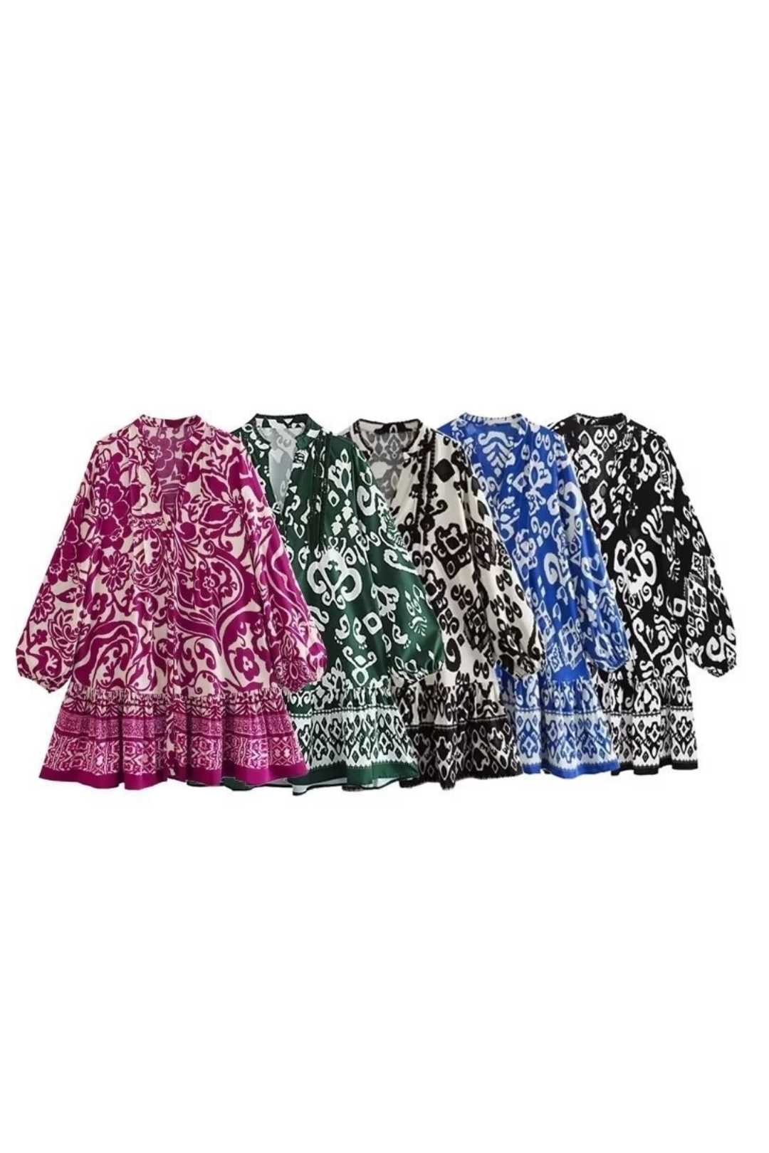 Stand Collar Printed Single Breasted Loose