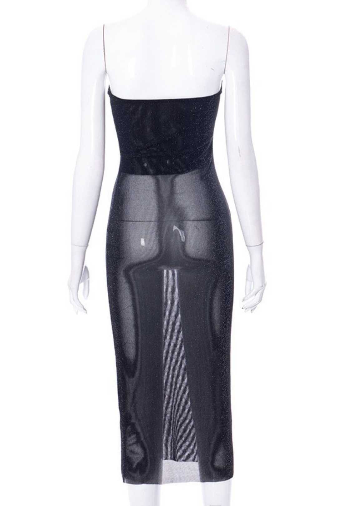 Low-cut Solid Color Mesh Tube Top Dress