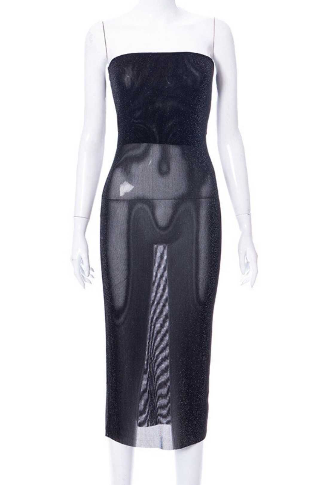 Low-cut Solid Color Mesh Tube Top Dress