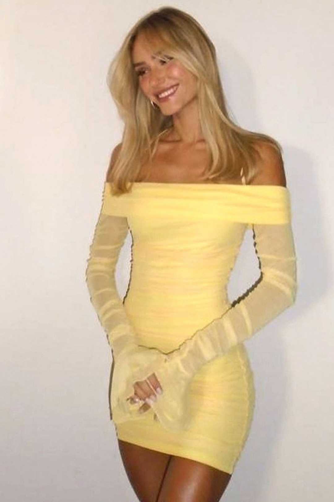 New One-shoulder Bell Sleeve Sexy Dress