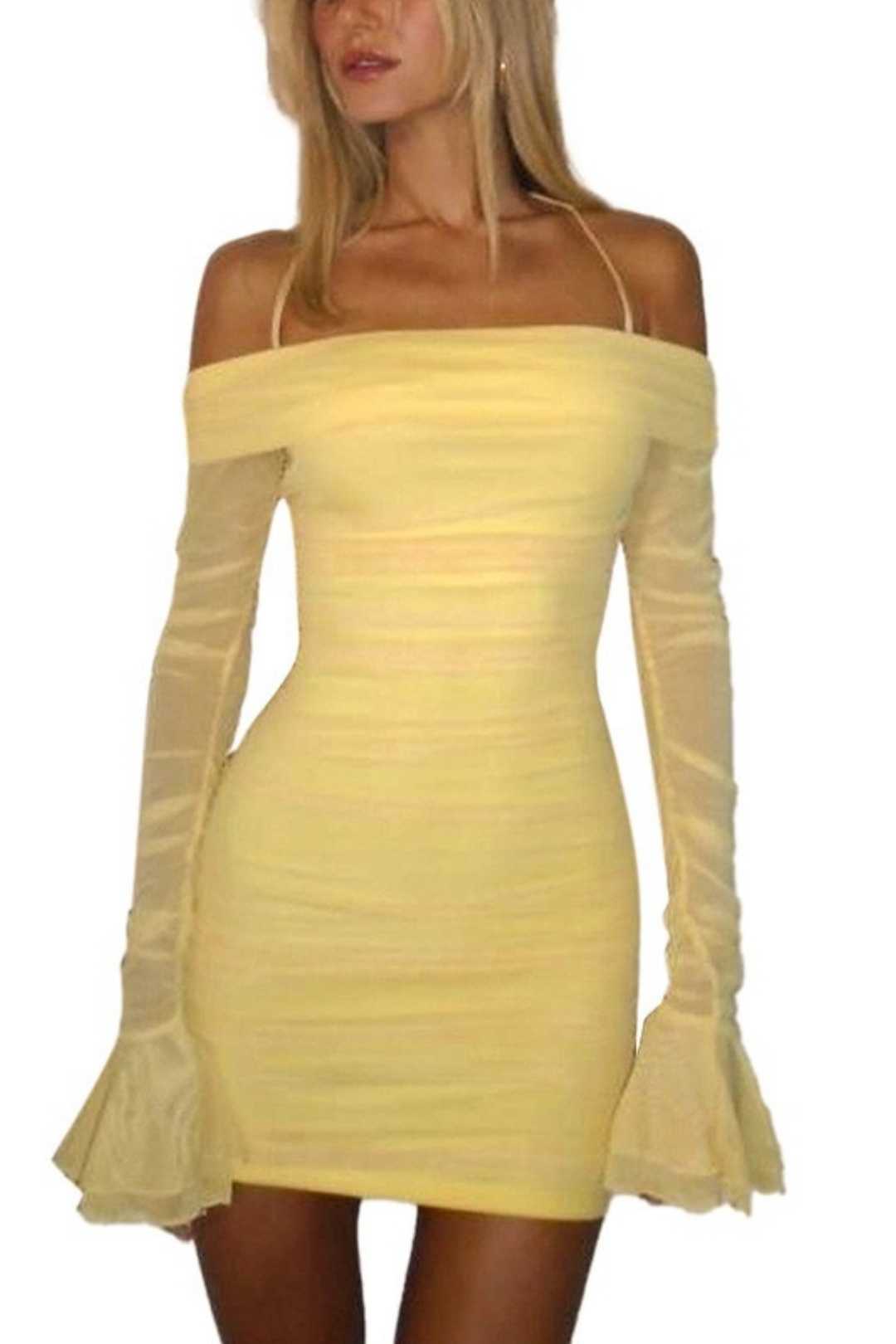 New One-shoulder Bell Sleeve Sexy Dress