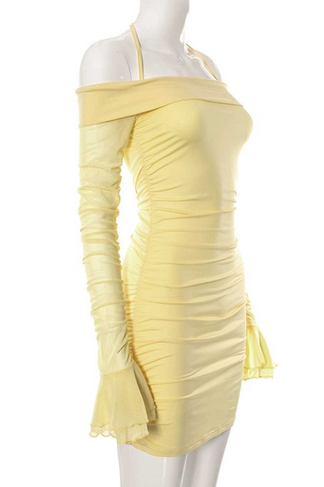 New One-shoulder Bell Sleeve Sexy Dress