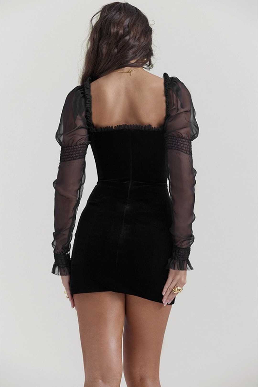 Temperament Suede Surface Fungus Long-sleeved Strap Dress