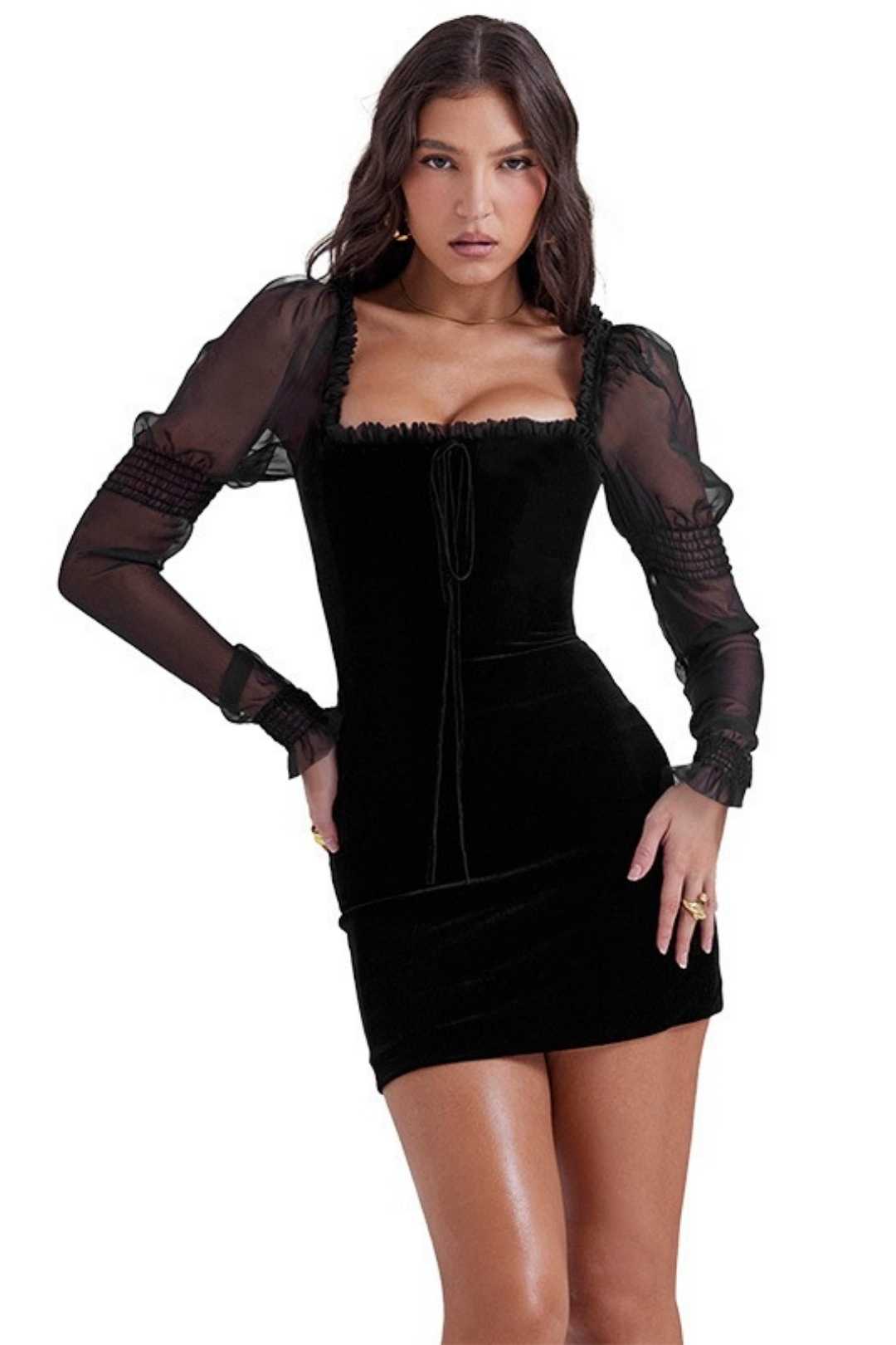 Temperament Suede Surface Fungus Long-sleeved Strap Dress