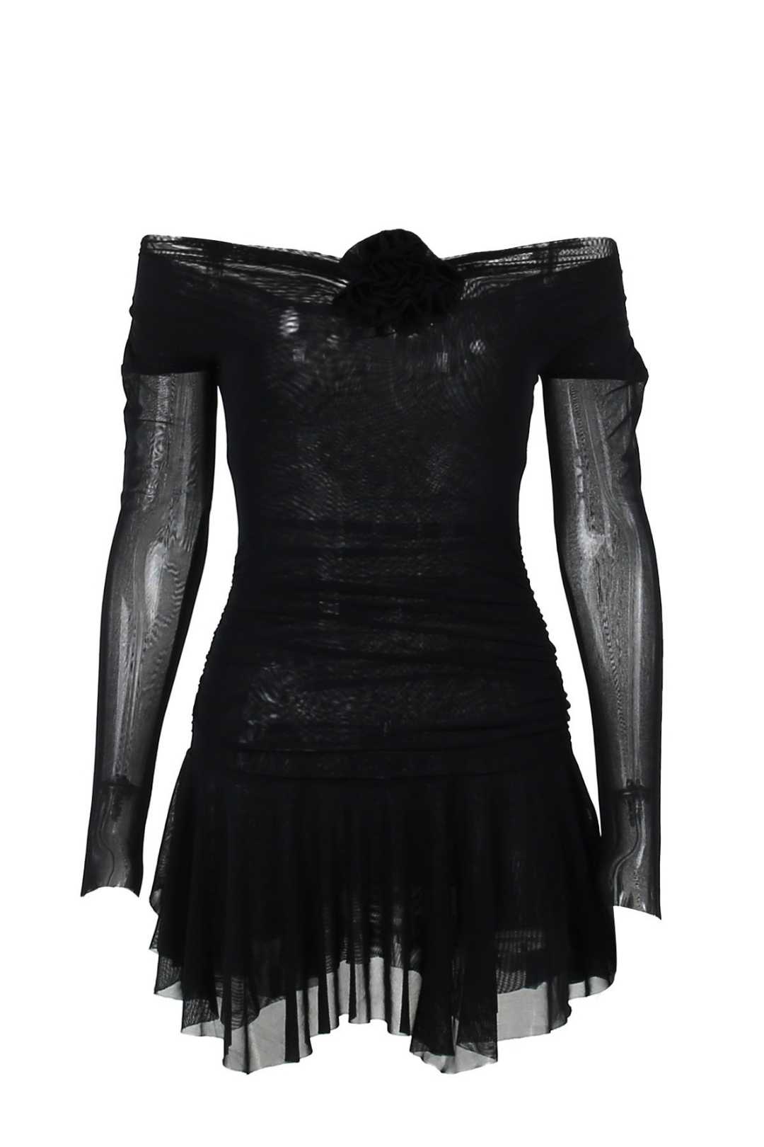 Temperament Flower One-shoulder Mesh Long-sleeved Dress