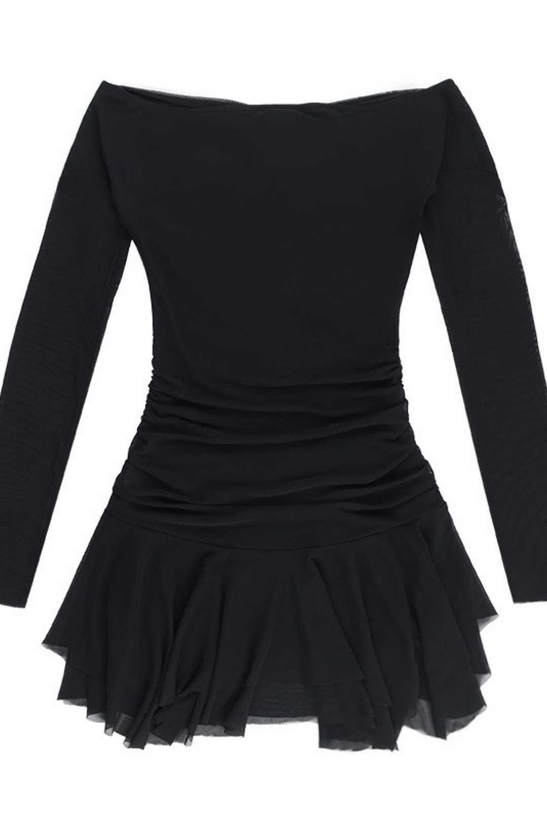 Temperament Flower One-shoulder Mesh Long-sleeved Dress