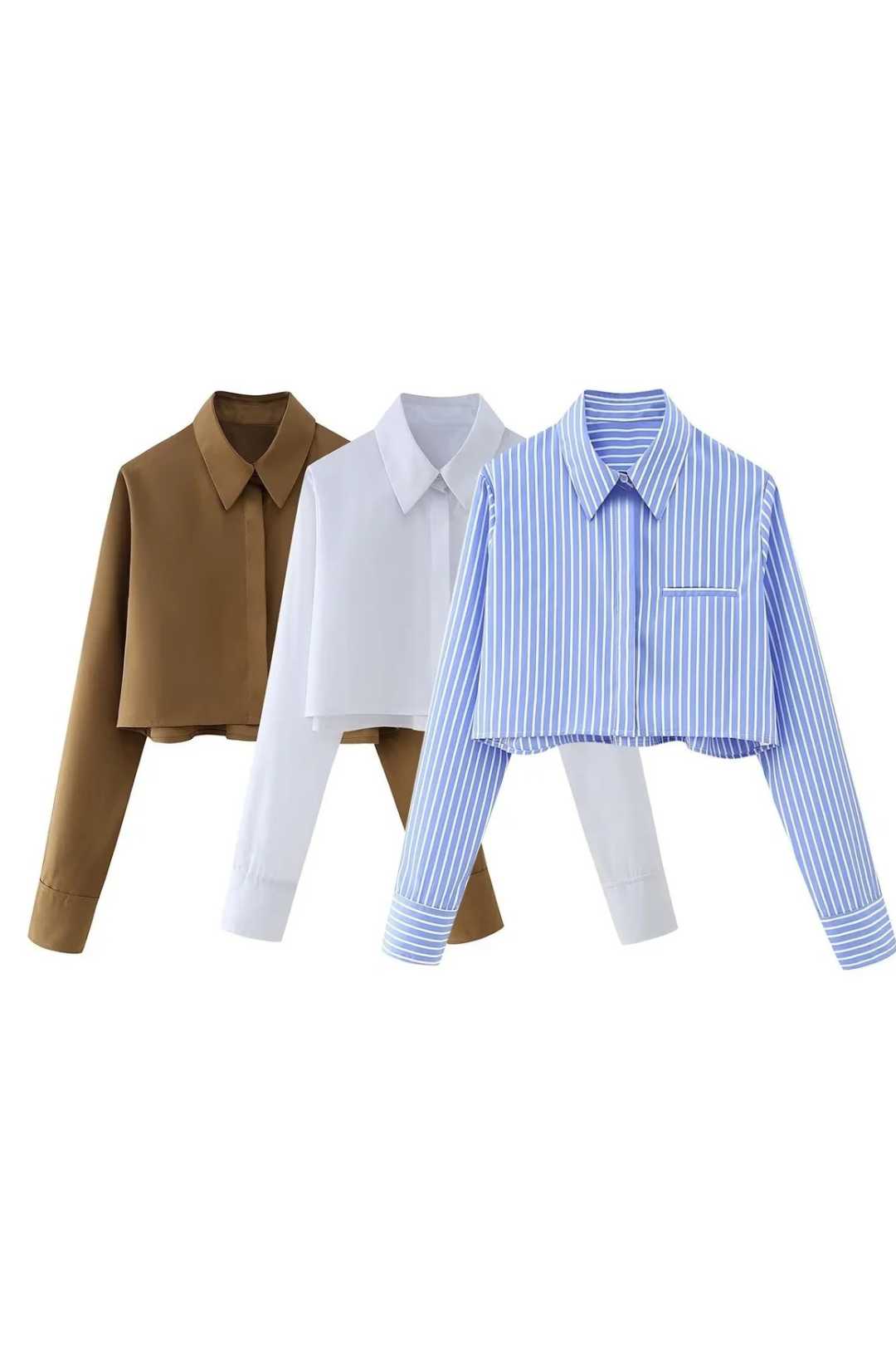 Striped Lapel Single-breasted Long-sleeved Short Navel-baring Shirt