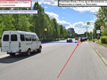 Видео ДТП, в котором 18-летняя ухтинка на электросамокате ехала по пешеходному переходу и была сбита автомобилем