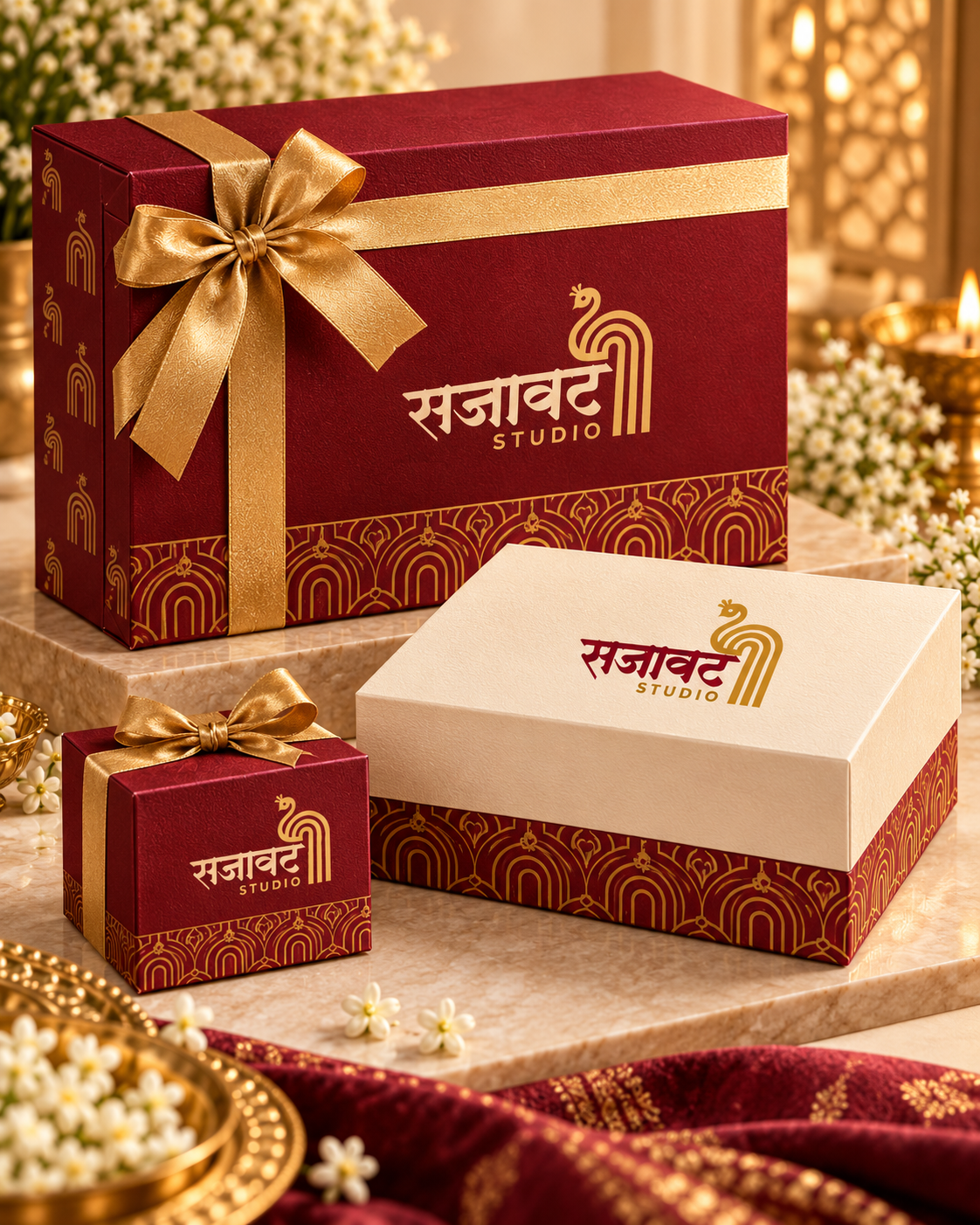 Sajavat Studio brand identity application on gift packaging